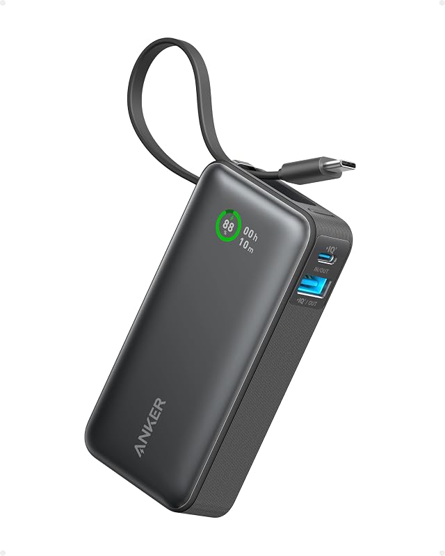 Main image example: power bank on pure white with built-in cable visible