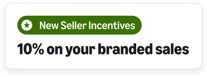 New Seller Incentives card: 10 percent back on your first 50,000 dollars in branded sales